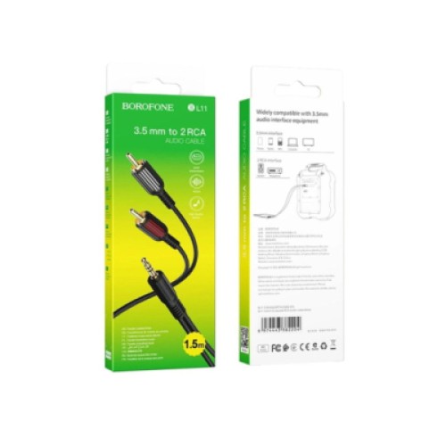 Кабель мультимедийный 3.5mm M to 2xRCA M 1.5m black BOROFONE (Borofone BL11)