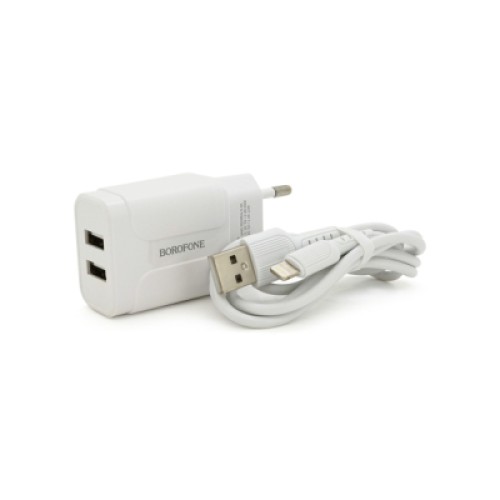Зарядное устройство BOROFONE 2xUSB + cable USB to Lightning 2.4A 1.0m white (BA37ALW)