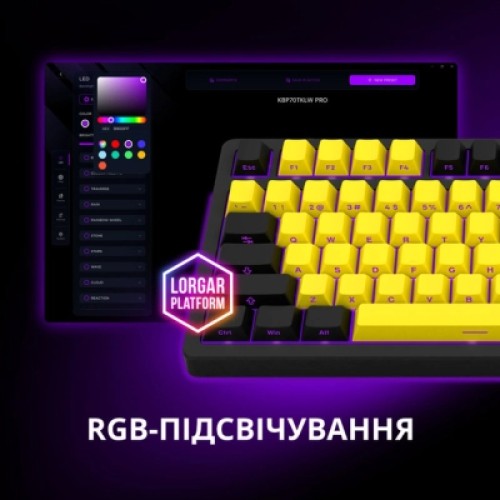 Клавиатура Lorgar KBP70TKLW Wireless TKL Mechanical Pro UA Black/Yellow (LRG-KBP70TKLW-YL-US)