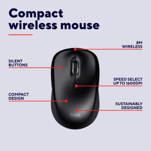 Мышка Trust Yvi+ Silent Wireless/Bluetooth Glossy Black (25512)