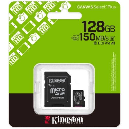 Карта памяти Kingston 128GB microSDXC class 10 UHS-I U3 V30 A1 Canvas Select Plus (SDCS3/128GB)