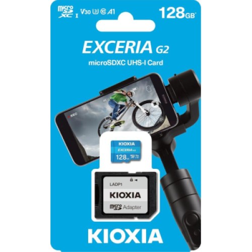 Карта памяти Kioxia 128GB microSDXC class 10 UHS-I U3 V30 A1 Exceria G2 (LMEX2L128GG2)