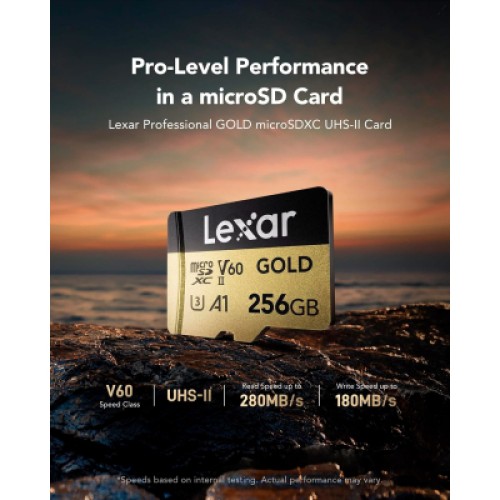 Карта памяти Lexar 256GB microSDXC class 10 UHS-II U3 V60 A1 Professional Gold (LMSGOLD256G-BNNNG)