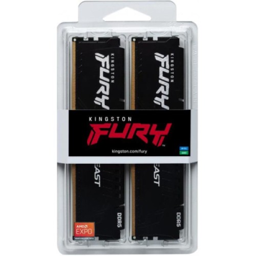 Модуль памяти для компьютера DDR5 64GB (2x32GB) 5600 MHz Fury Beast Black Kingston Fury (ex.HyperX) (KF556C36BBE2K2-64)