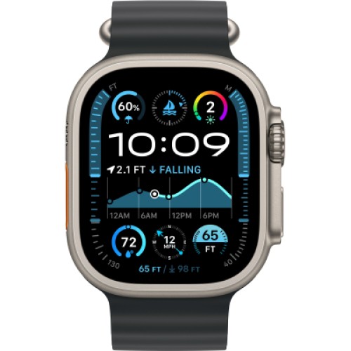 Ремешок для смарт-часов Apple 49mm Black Ocean Band - Natural Titanium Finish (MXTL3ZM/A)