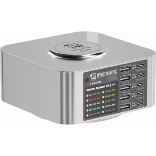 Зарядное устройство MECHANIC 5xUSB-C PD + 5xUSB QC3.0 + Wireless Charging 15W LED indication 150W black (X-Power-150W)
