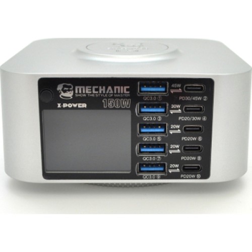Зарядное устройство MECHANIC 5xUSB-C PD + 5xUSB QC3.0 + Wireless Charging 15W LED indication 150W black (X-Power-150W)