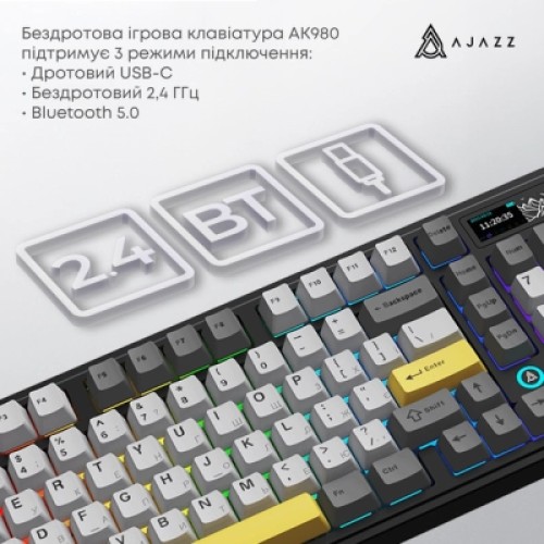 Клавиатура Ajazz AK980 Clear Sky Switch RGB Wireless/Bluetooth/USB Black (AK980-CS-BGY)