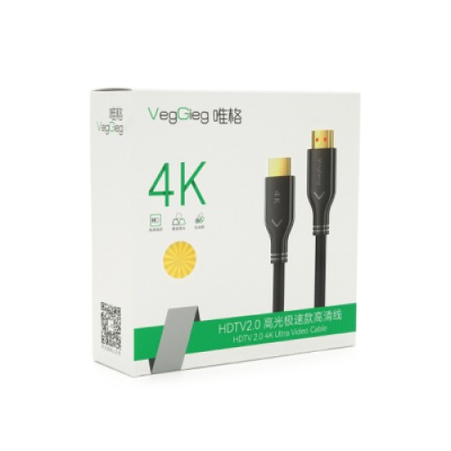 Кабель мультимедийный HDMI M to HDMI M 10.0m V2.0 4K UHD black VEGGIEG (YT-HDMI(M)/(M)HA-10/19716)