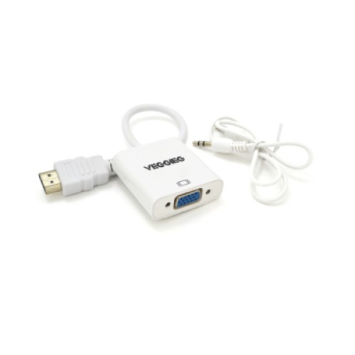 Переходник HDMI M to VGA F + Audio 0.25m white VEGGIEG (YT-C-H-V2W)