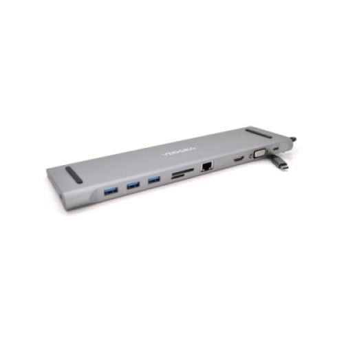 Концентратор VEGGIEG USB-C 8-in-1 USB-C + 3xUSB 3.0 + HDMI + VGA + 3.5mm + SD/TF + RJ45 0.1m silver (TC10)