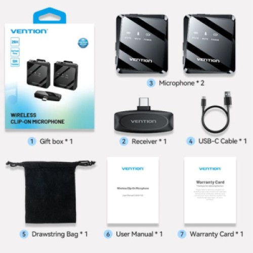 Микрофон Vention USB-C 2-Pack Wireless Lavalier Black (NCBB0)