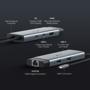 Концентратор TP-Link USB 3.0 6-in-1 2xUSB 3.0 + 1xUSB-C + 1xHDMI + 1xRJ45 + PD 100W (UH6120C)