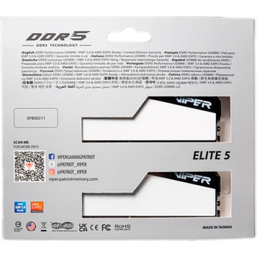 Модуль памяти для компьютера DDR5 64GB (2x32GB) 6400 MHz Viper Elite 5 Patriot (VEB564G6432KW)