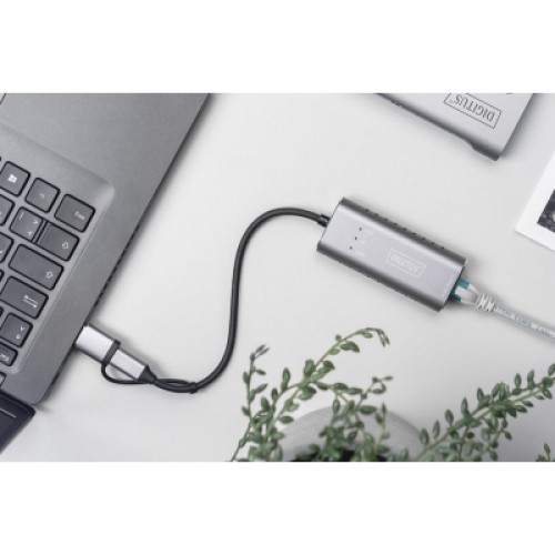 Переходник USB-C + USB 3.0 to RJ45 2500Mbps Ethernet Digitus (DN-3028)