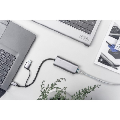 Переходник USB-C + USB 3.0 to RJ45 2500Mbps Ethernet Digitus (DN-3028)