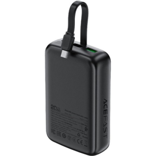 Батарея универсальная Acefast 20000mAh 22,5W PD, QC/3.0 USB-A+USB-C In/Out,build-in cable M14 Black (6974316283966)