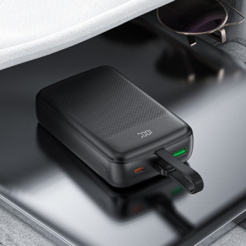 Батарея универсальная Acefast 20000mAh 22,5W PD, QC/3.0 USB-A+USB-C In/Out,build-in cable M14 Black (6974316283966)