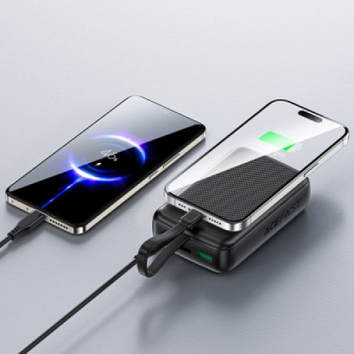 Батарея универсальная Acefast 20000mAh 22,5W PD, QC/3.0 USB-A+USB-C In/Out,build-in cable M14 Black (6974316283966)