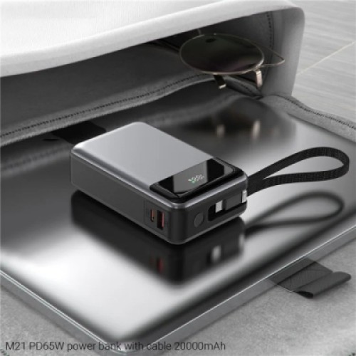 Батарея универсальная Acefast 20000mAh 65W PD, QC/3.0 USB-A+USB-C In/Out,build-in cable M21 Black-Gray (6974316283898)