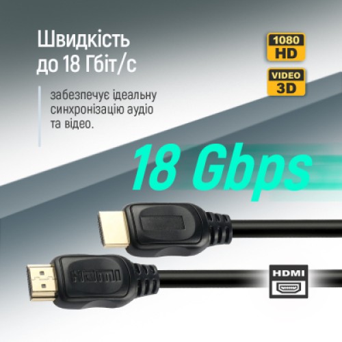 Кабель мультимедийный HDMI M to HDMI M 3.0m V2.0 4K60Hz black ColorWay (CW-CBHD079-BK)