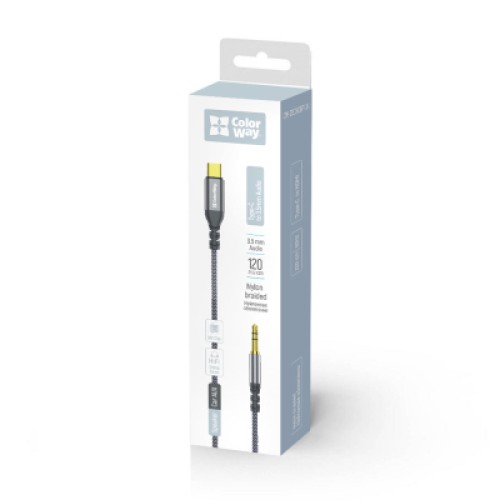 Кабель мультимедийный USB-C to 3.5mm M 1.2m gray ColorWay (CW-CBPDJ071-G)