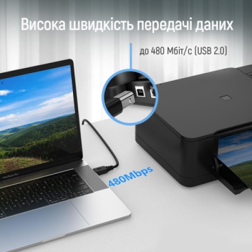 Кабель для принтера USB 2.0 AM/BM 2.0m black ColorWay (CW-CBUB072-BK)