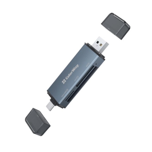 Считыватель флеш-карт ColorWay USB 2.0/USB-C to CF/SD/MicroSD (CW-CR-01)