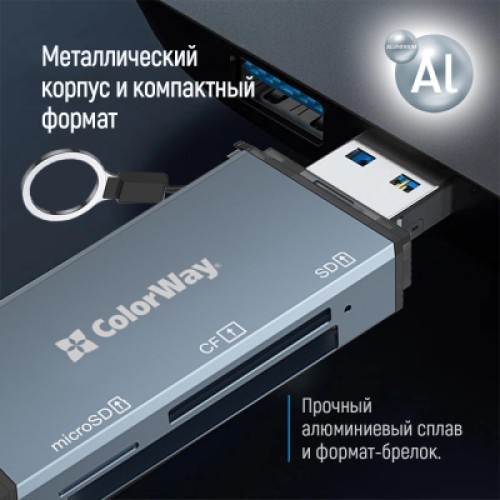Считыватель флеш-карт ColorWay USB 2.0/USB-C to CF/SD/MicroSD (CW-CR-01)