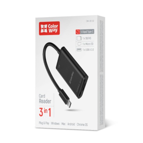 Считыватель флеш-карт ColorWay USB-C to USB 3.0/SD/MicroSD (CW-CR-02)
