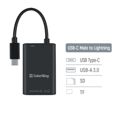 Считыватель флеш-карт ColorWay USB-C to USB 3.0/SD/MicroSD (CW-CR-02)