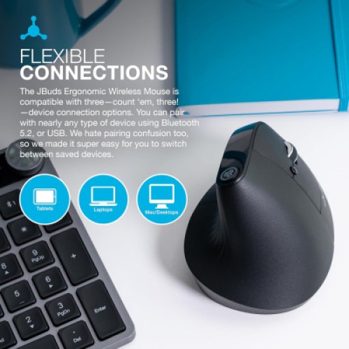 Мышка Jlab JBuds Vertical Ergonomic Wireless Black (IEUMJBERGORBLK82)