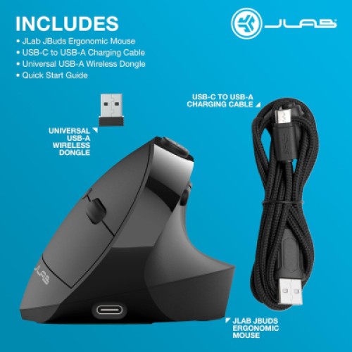 Мышка Jlab JBuds Vertical Ergonomic Wireless Black (IEUMJBERGORBLK82)