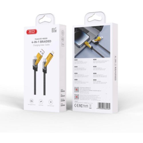Дата кабель USB 2.0 AM to USB-C + USB 2.0 AM to Lightning 1.0m 60W black XO (NB283_4-in-1_Black)