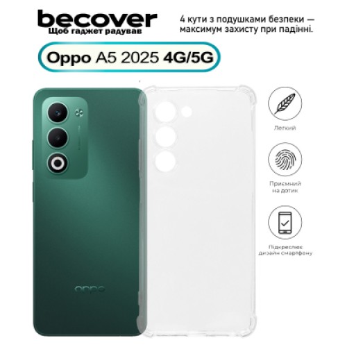 Чехол для мобильного телефона BeCover Anti-Shock Oppo A5 2025 4G/5G Clear (713815) Чехол для мобильного телефона BeCover Anti-Shock Oppo A5 2025 4G/5G Clear (713815)