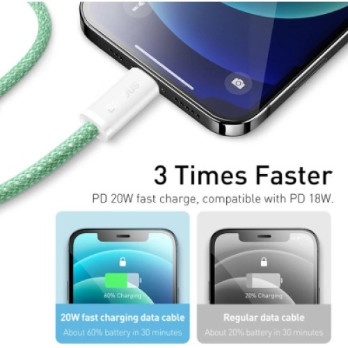 Дата кабель USB-C to Lightning 2.0m 20W green Baseus (CALD000106) Дата кабель USB-C to Lightning 2.0m 20W green Baseus (CALD000106)