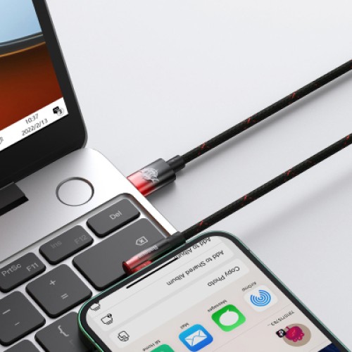 Дата кабель USB-C to Lightning 1.0m 20W 90° corner black/red Baseus (CAVP000220) Дата кабель USB-C to Lightning 1.0m 20W 90° corner black/red Baseus (CAVP000220)