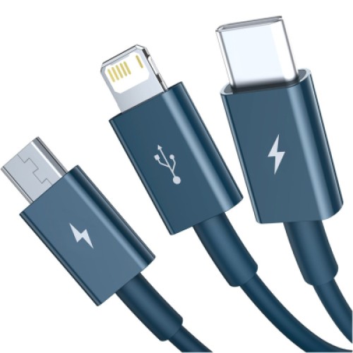 Дата кабель USB 2.0 AM to Lightning + Micro 5P + Type-C 1.5m 3.5A blue Baseus (CAMLTYS-03) Дата кабель USB 2.0 AM to Lightning + Micro 5P + Type-C 1.5m 3.5A blue Baseus (CAMLTYS-03)