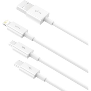 Дата кабель USB 2.0 AM to Lightning + Micro 5P + USB-C 1.5m 3.5A white Baseus (CAMLTYS-02)