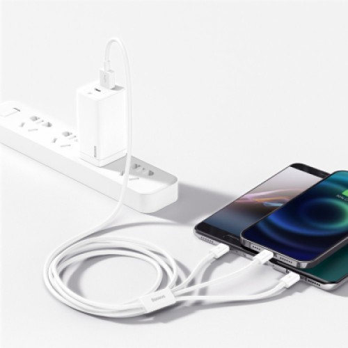 Дата кабель USB 2.0 AM to Lightning + Micro 5P + USB-C 1.5m 3.5A white Baseus (CAMLTYS-02) Дата кабель USB 2.0 AM to Lightning + Micro 5P + USB-C 1.5m 3.5A white Baseus (CAMLTYS-02)