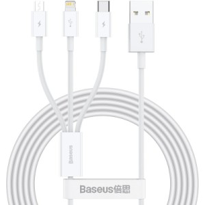 Дата кабель USB 2.0 AM to Lightning + Micro 5P + USB-C 1.5m 3.5A white Baseus (CAMLTYS-02)