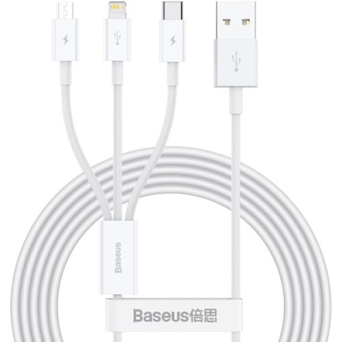 Дата кабель USB 2.0 AM to Lightning + Micro 5P + USB-C 1.5m 3.5A white Baseus (CAMLTYS-02) Дата кабель USB 2.0 AM to Lightning + Micro 5P + USB-C 1.5m 3.5A white Baseus (CAMLTYS-02)