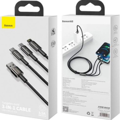 Дата кабель USB 2.0 AM to Lightning + Micro 5P + Type-C 1.5m 3.5A black Baseus (CAMLTWJ-01) Дата кабель USB 2.0 AM to Lightning + Micro 5P + Type-C 1.5m 3.5A black Baseus (CAMLTWJ-01)