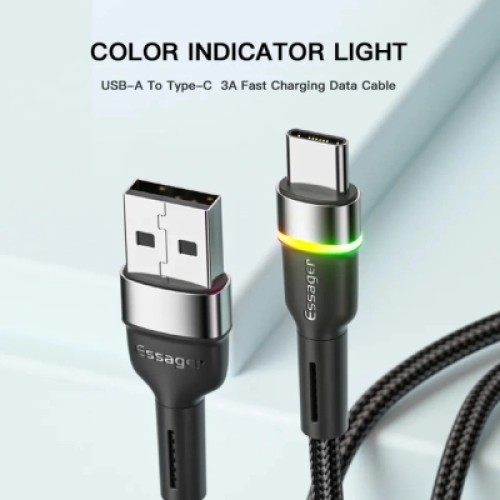 Дата кабель USB 2.0 AM to USB-C 1.0m 3A LED black Essager (EXCT-XCD01)