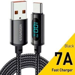 Дата кабель USB 2.0 AM to USB-C 1.0m 7A LED black Essager (EXCT-XY01-P)