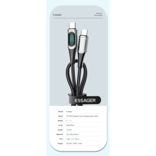 Дата кабель USB-C to USB-C 2.0m 100W Digital Display blue Essager (ES-XCTT1-YDA03)