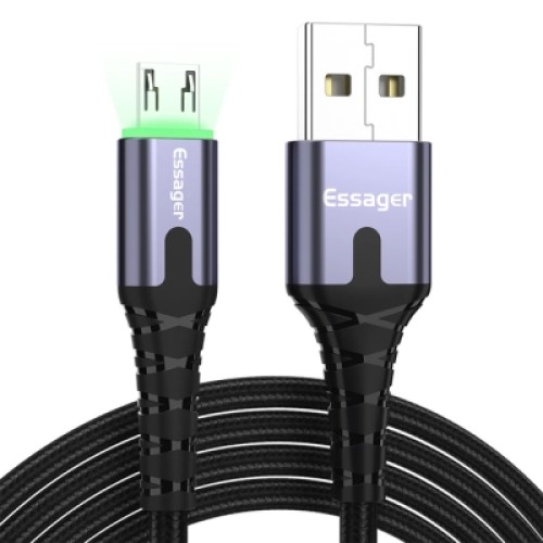 Дата кабель USB 2.0 AM to Micro 5P 2.0m 2.4A LED black Essager (EXCM-XGA0G)