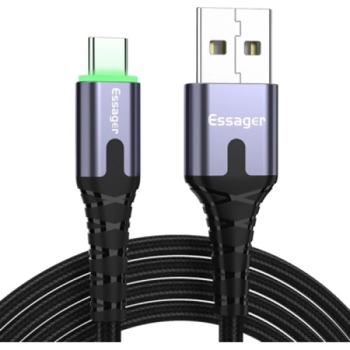 Дата кабель USB 2.0 AM to USB-C 2.0m 3A LED black Essager (EXCT-XGA0G)