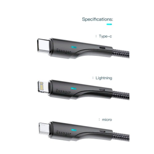 Дата кабель USB 2.0 AM to Lightning 3.0m 2.4A black Essager (EXCL-LSC01) Дата кабель USB 2.0 AM to Lightning 3.0m 2.4A black Essager (EXCL-LSC01)
