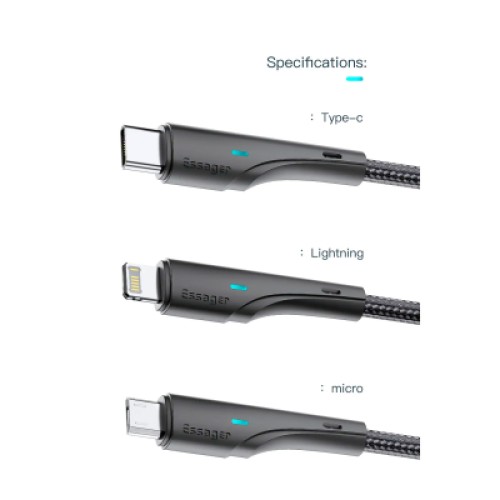 Дата кабель USB 2.0 AM to USB-C 3.0m black Essager (EXCT-LSC01) Дата кабель USB 2.0 AM to USB-C 3.0m black Essager (EXCT-LSC01)